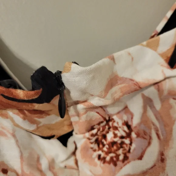 Express Floral Cream and Brown Linen Blend  Bodycon Sleeveless Dress. Size M - Picture 10 of 14
